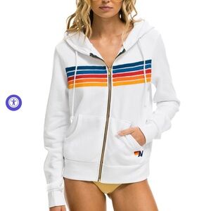 5 Stripe Hoodie-White with USA stripes.